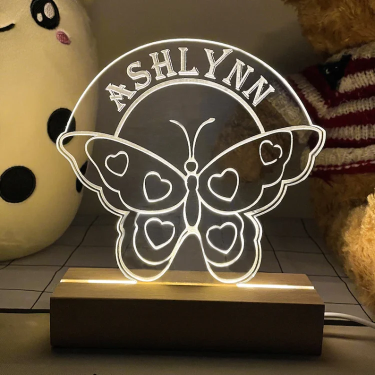 Lámpara 3D Ilusión Luz de noche Mariposa LED Luces monocromáticas personalizadas 1 nombre