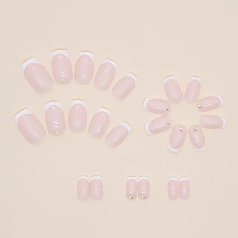 Churchf Churchf Long Square Simple White French Nail Diamond Wear Armor Pink Tender Sweet Girl False Nails
