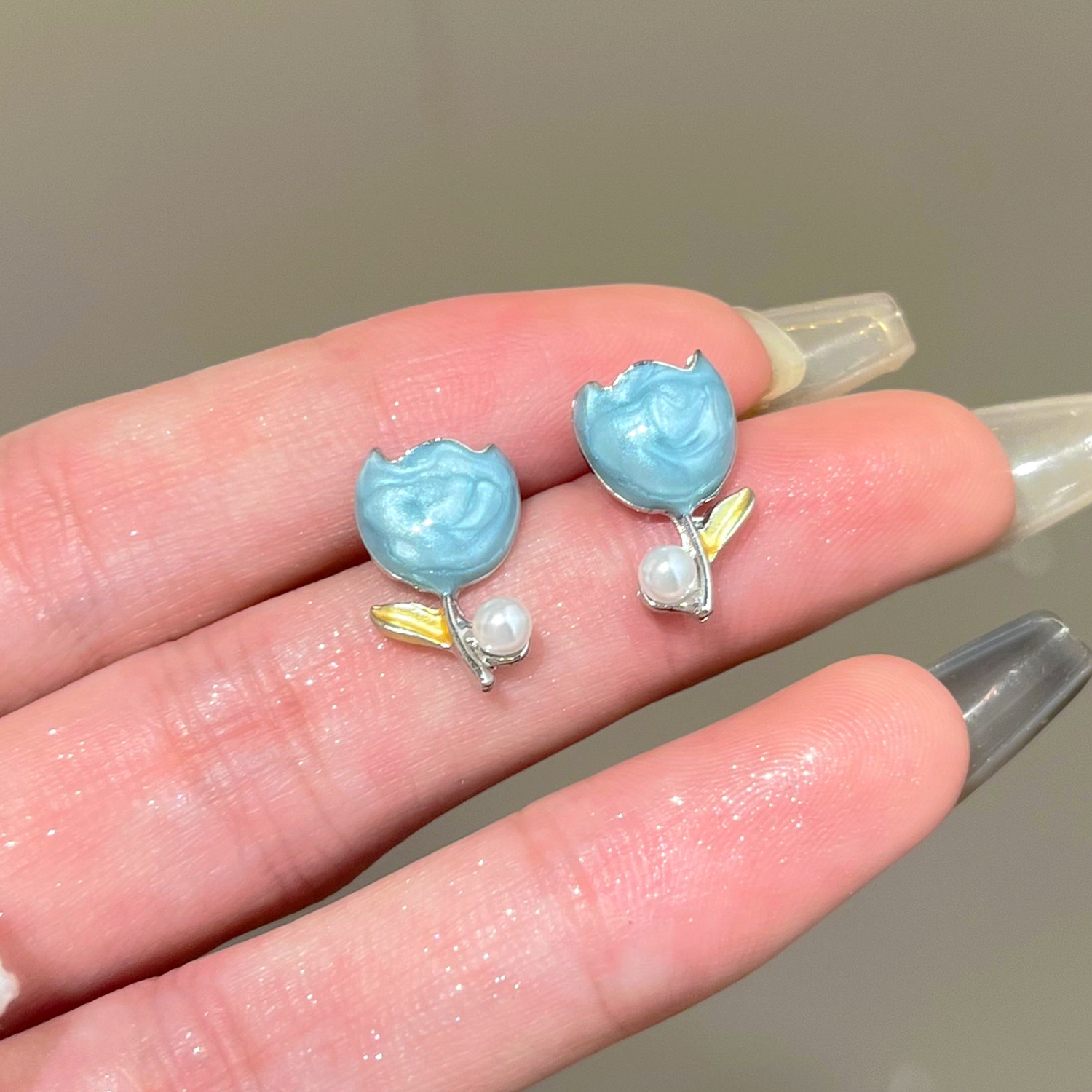 Pearl Tulip Flower Earrings