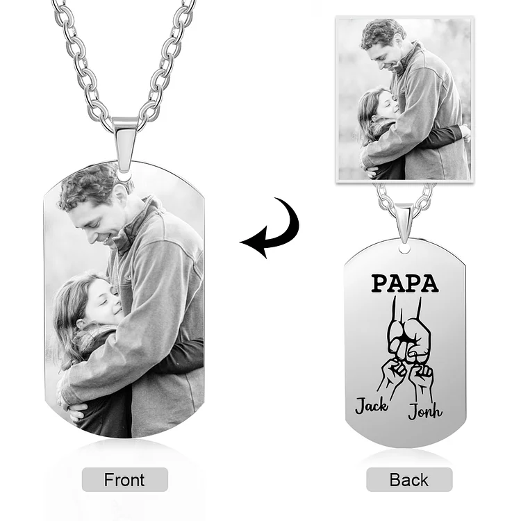 Personalisierte 2 Namen & Foto Papa Faust Männer Halskette-Geschenk für Vater