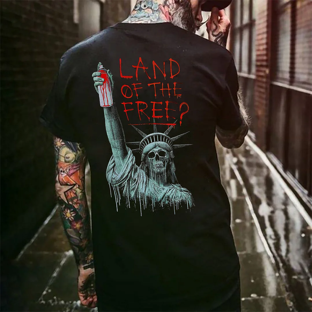 LAND OF THE FREE Statue of Liberty Skull Black Print T-shirt