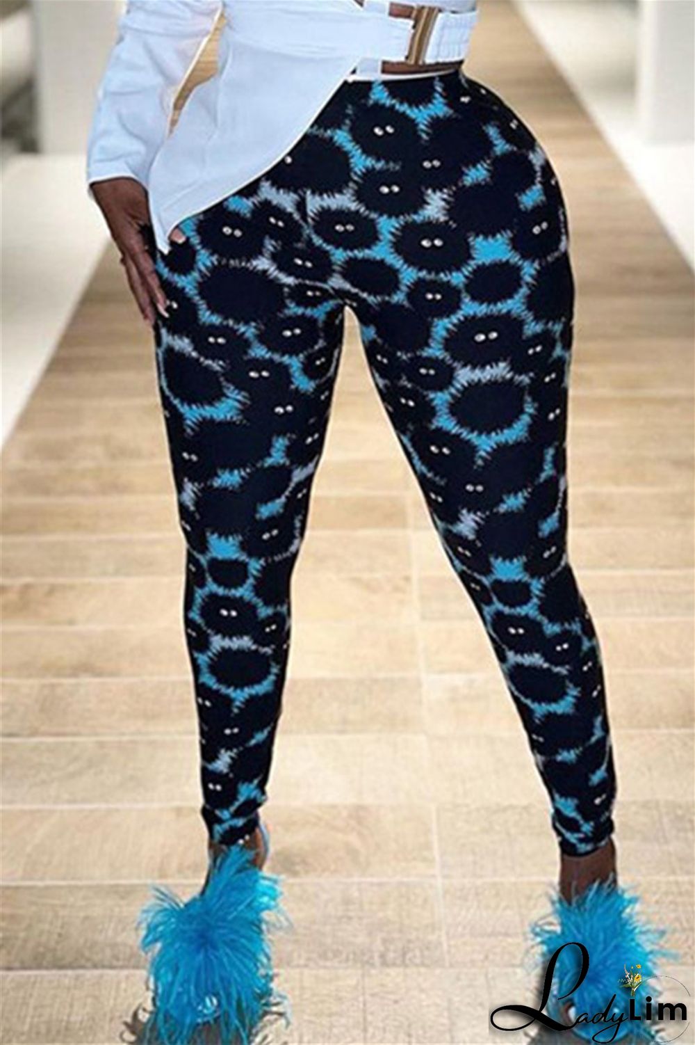 Yellow Fashion Casual Print Basic Skinny High Waist Pencil Trousers