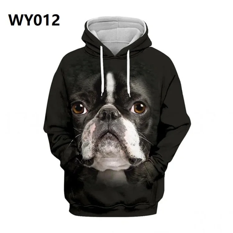 Spring Autumn Mens Hoodies with Cap 3D Digital Dog Pet Print Long Full Sleeves Casual Hip Hop Counple Women Clothes Front Pocket
