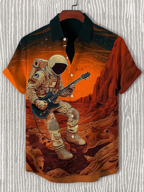 Men's Astronaut Immersed in Music on Mars Print Shirt