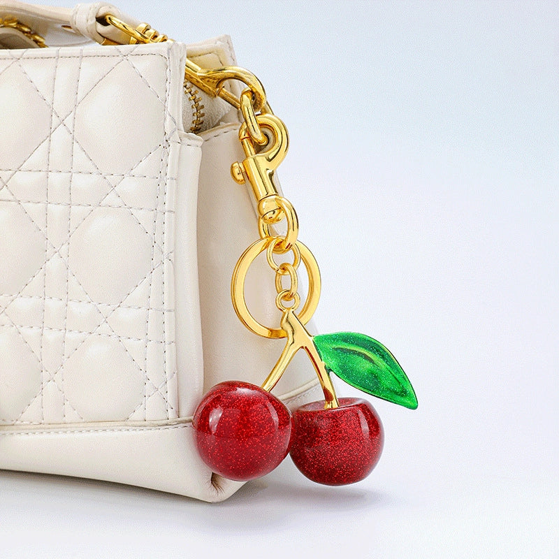 Minimalist Cherry Resin Unisex Bag Pendant Keychain