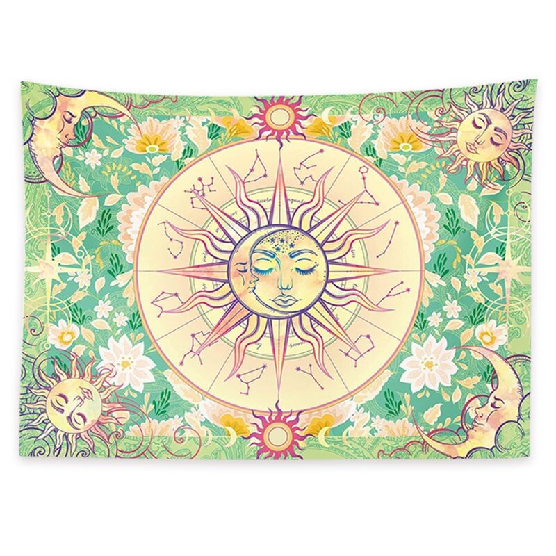 Tarot Divination Wall Tapestry Art Deco Blanket Curtain Hanging Bedroom Living Room Decoration Mysterious Bohemian Sun Moon Face