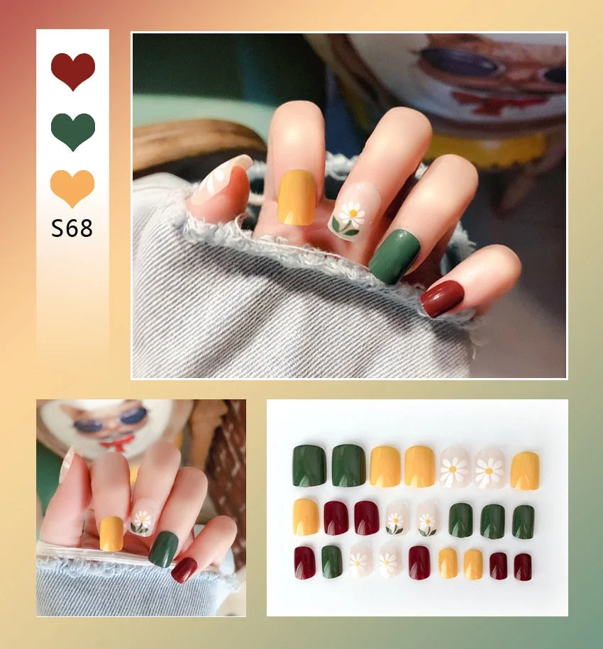 Nail Art Fake Nails Short Tips Press on With Glue Coffin Stick Clear False Display Designs Set Full Cover Artificial Square Kiss-Nail Inspo