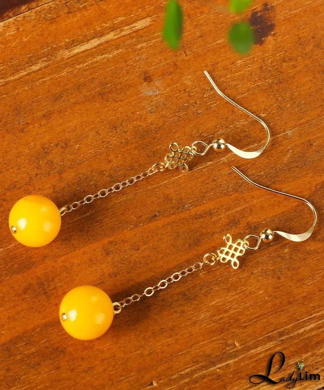 Fine Yellow 14K Gold Amber Beeswax Drop Earrings