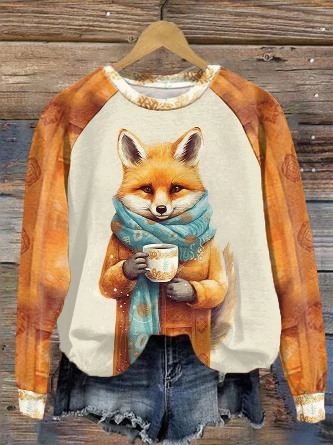 Women's Winter Funny Cute Wonderland Clothing Floral Fox Printed Sweatshirt
