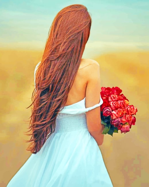 

Long Hair Girl Holding Roses – Paint By Numbers - 40*50CM, 501 Original