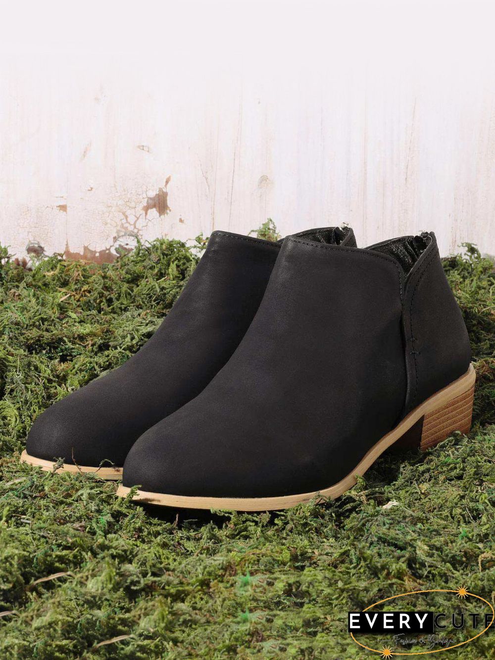 Pu Chunky Heel Zipper Pumps