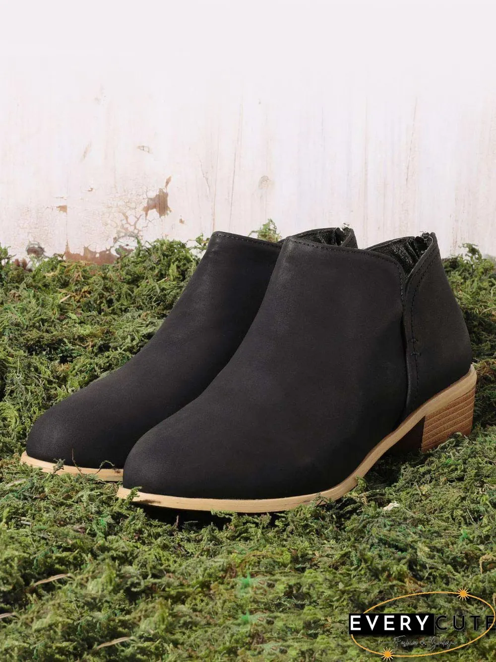 Pu Chunky Heel Zipper Pumps