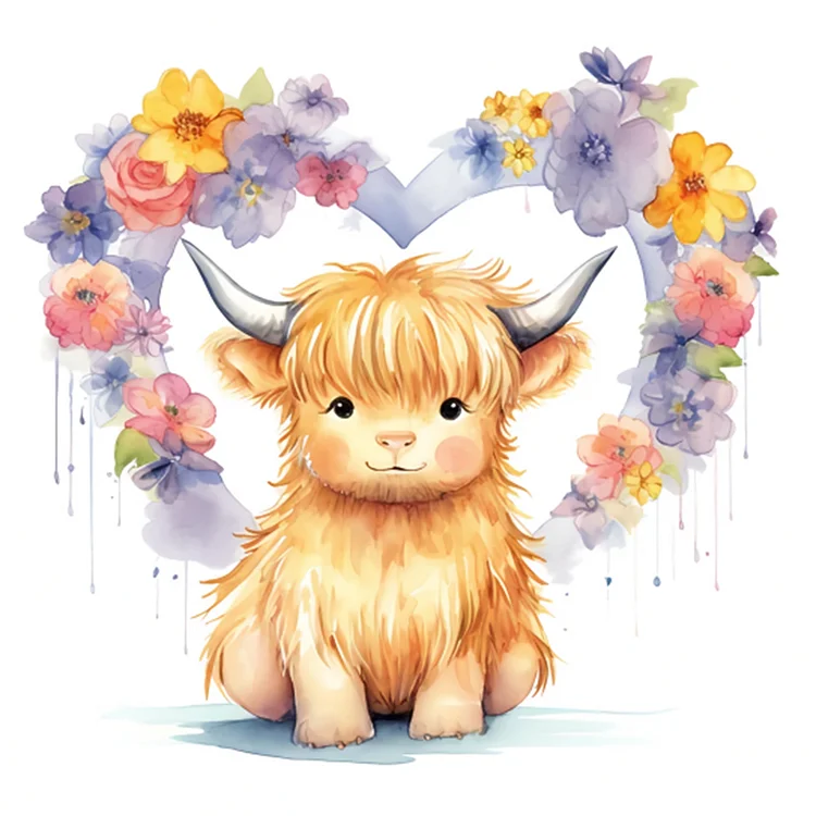 Love Highland Cow Baby 30*30CM (Canvas) Full Round Drill Diamond Painting gbfke