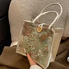 Floral Painting Linen Tote Lunch Gift Handbag