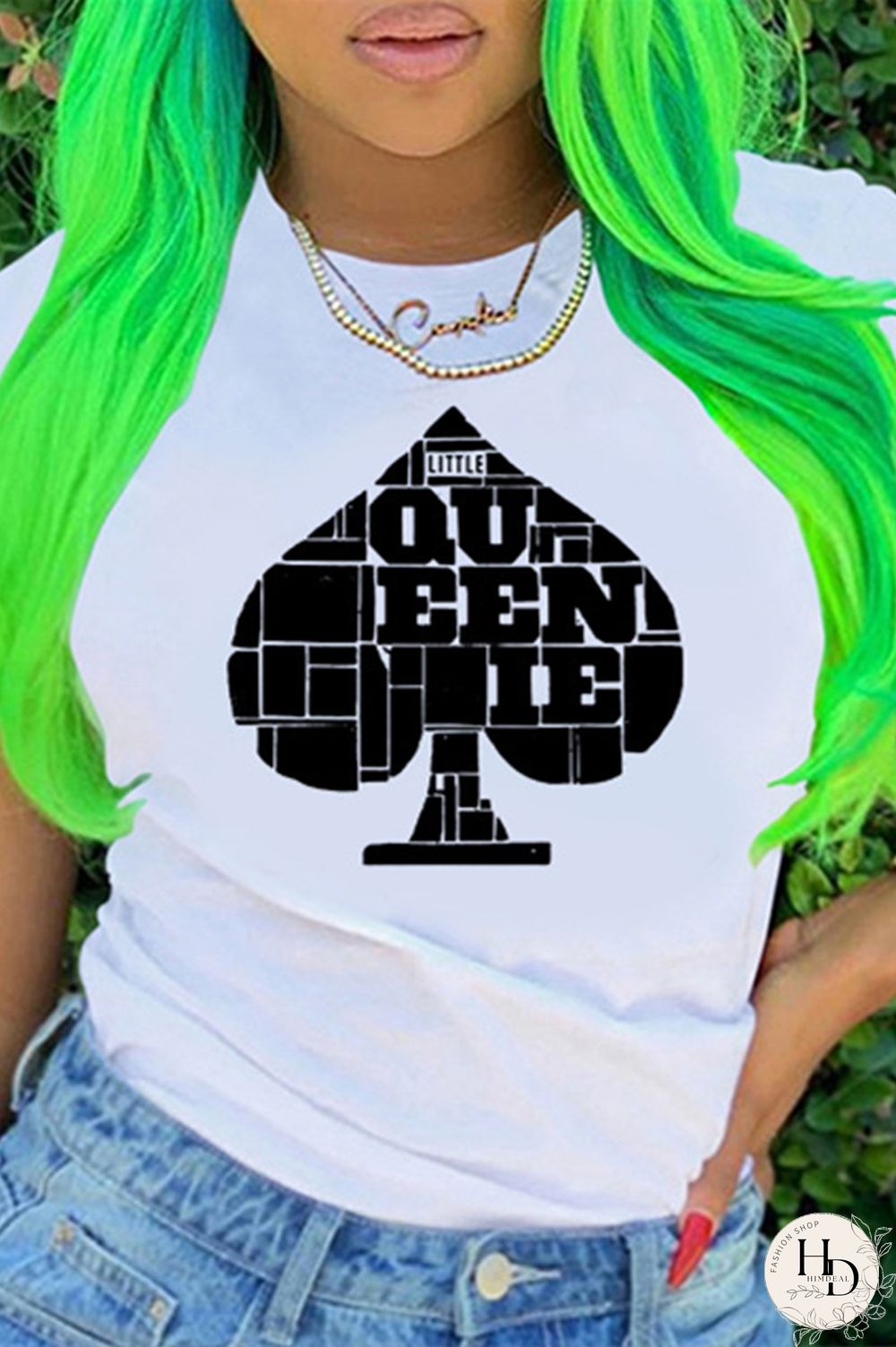 White Fashion Casual Print Basic O Neck T-Shirts