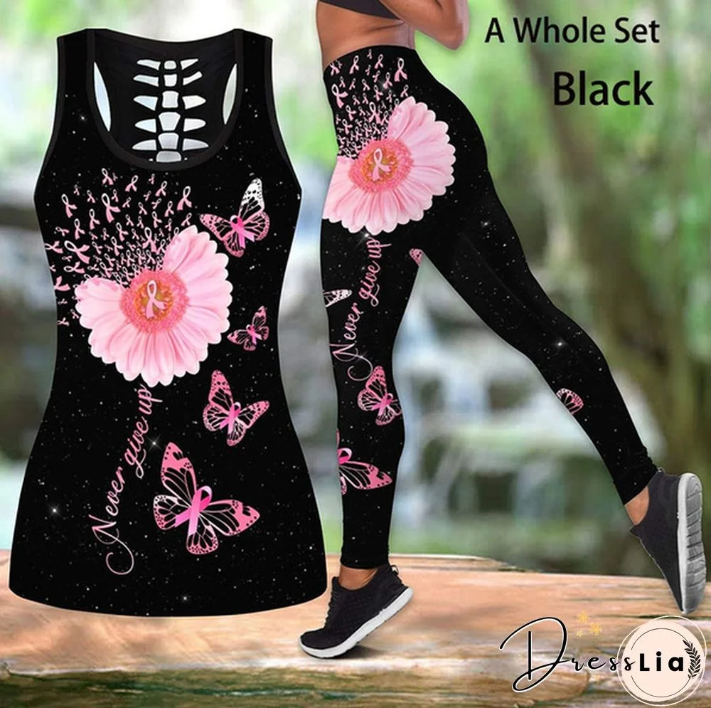 Breast Cancer-Faith Hope Love 3D Print Two Pieces Set Sleeveless Shirt And Legging Summer Combo Tank Top & Legging Outfit Plus Size S-5Xl