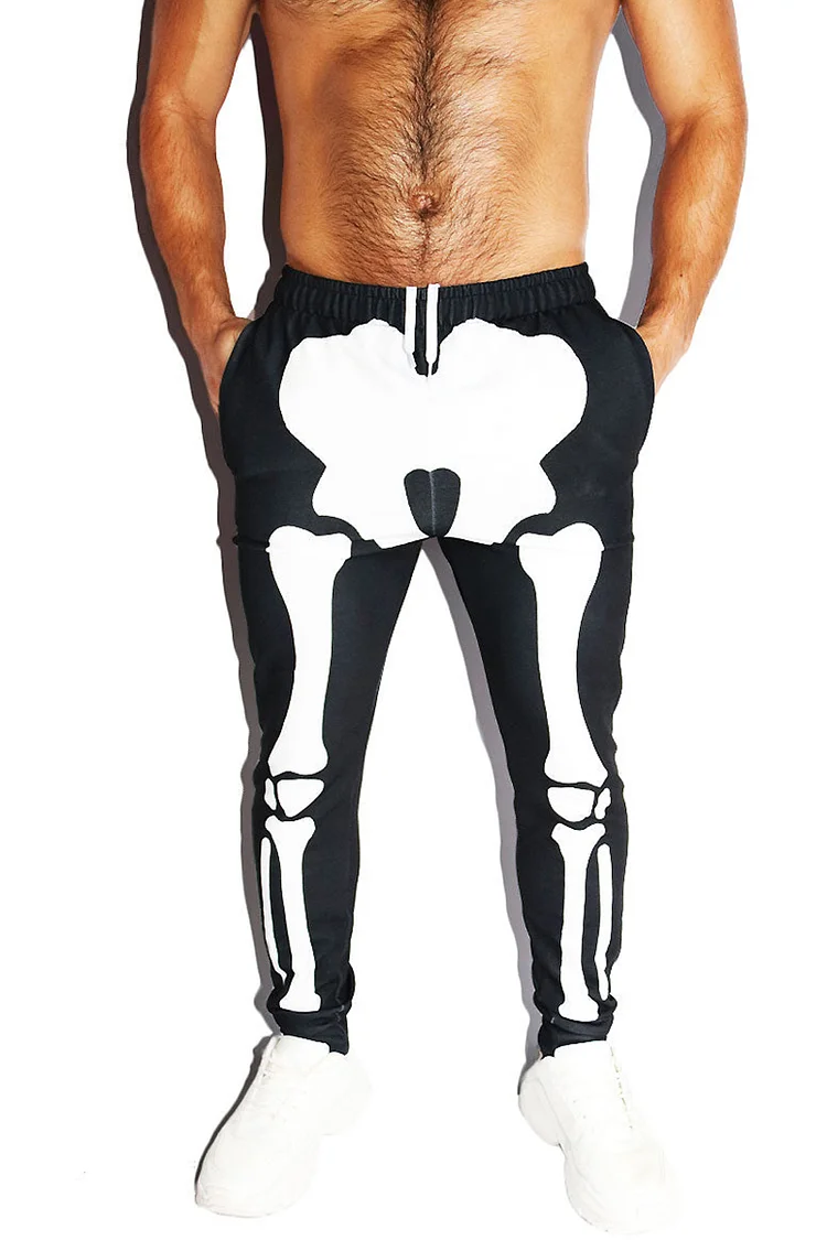 Skeleton All Over Print Elastic Waist Halloween Costume Tapered Pants