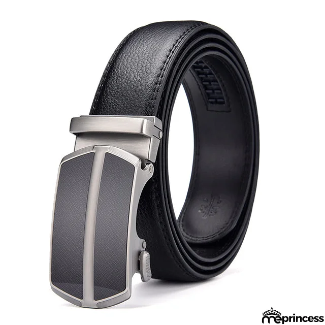 Men's Genuine Leather Strap Alloy Automatic Buckle Plain Belt