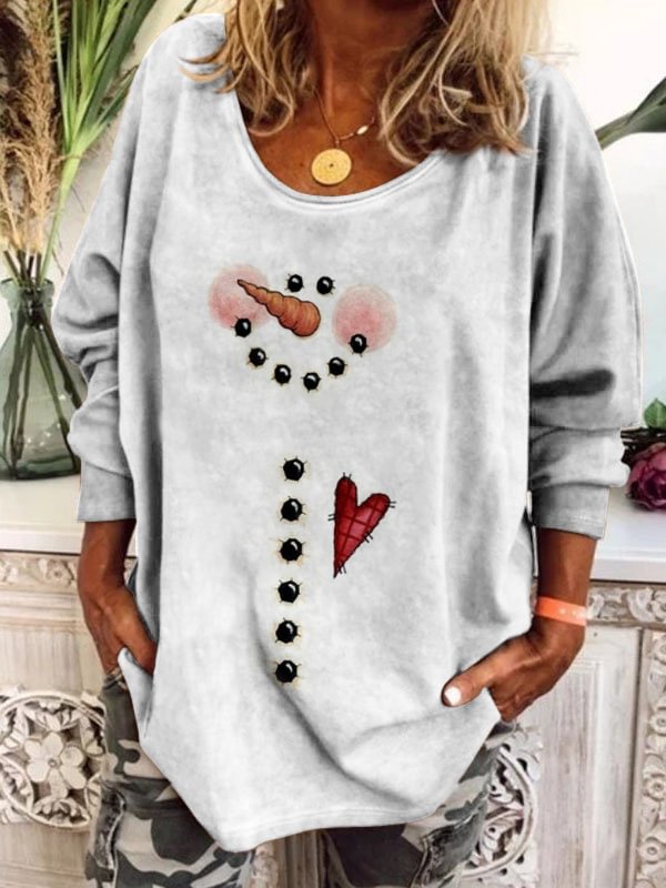 Ladies Christmas Snowman Print Long Sleeve Sweatshirt