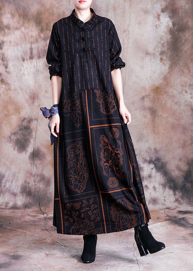 VCSHOES stand collar woolen clothes Sewing khaki prints Plus Size Dresses fall