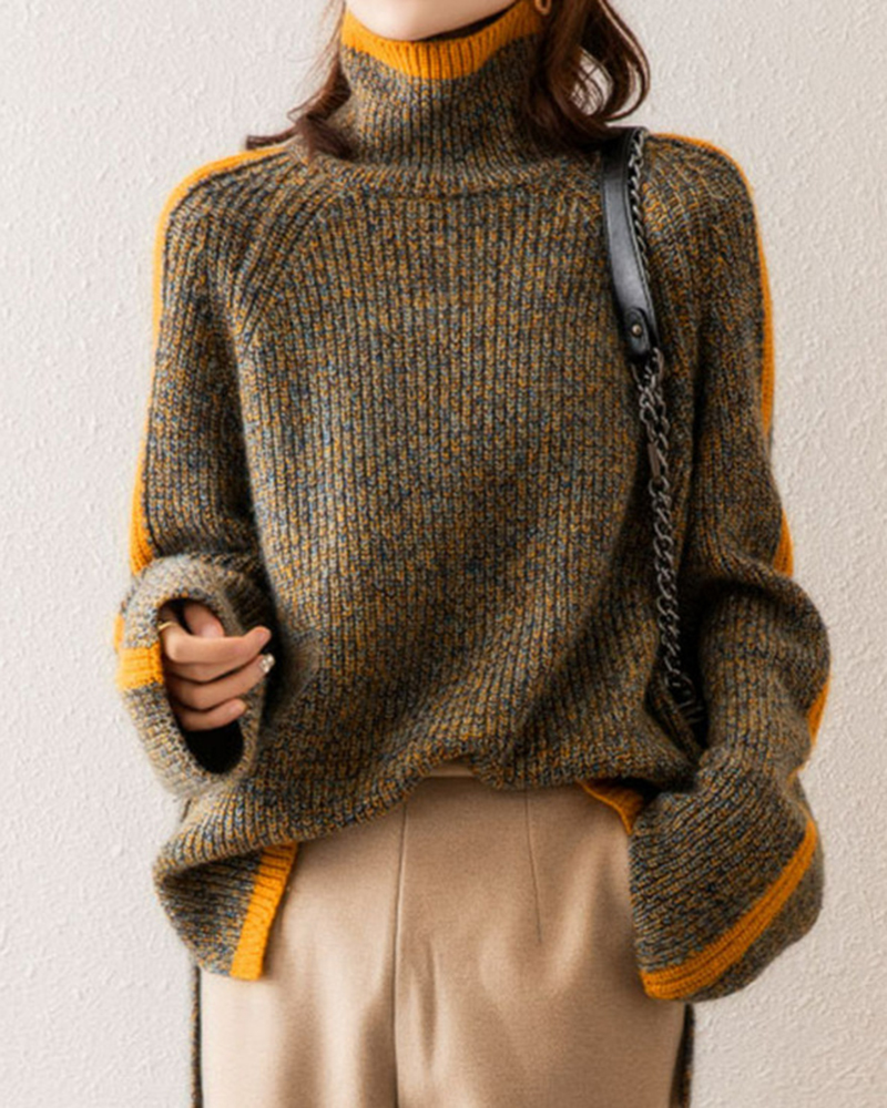 High Neck Long Sleeve Knit Sweater