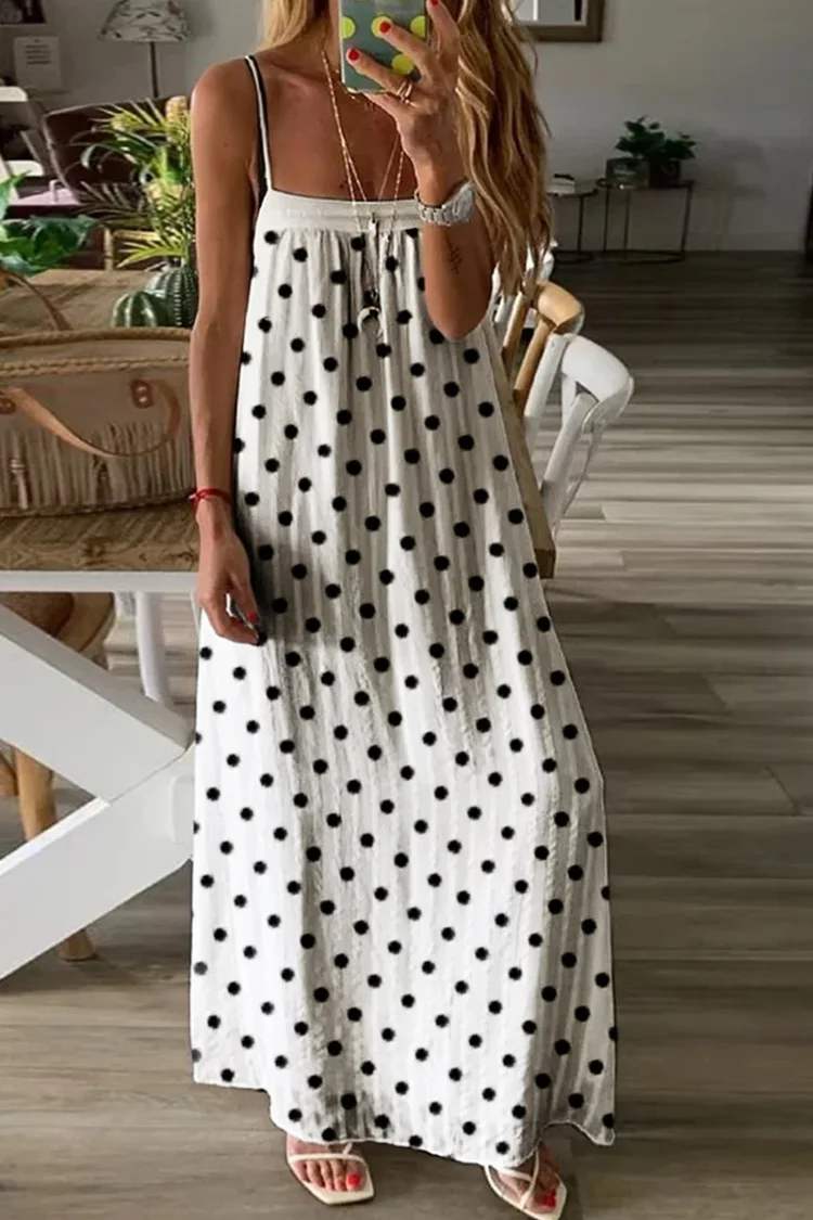 Casual Print Split Joint Spaghetti Strap Straight Dresses