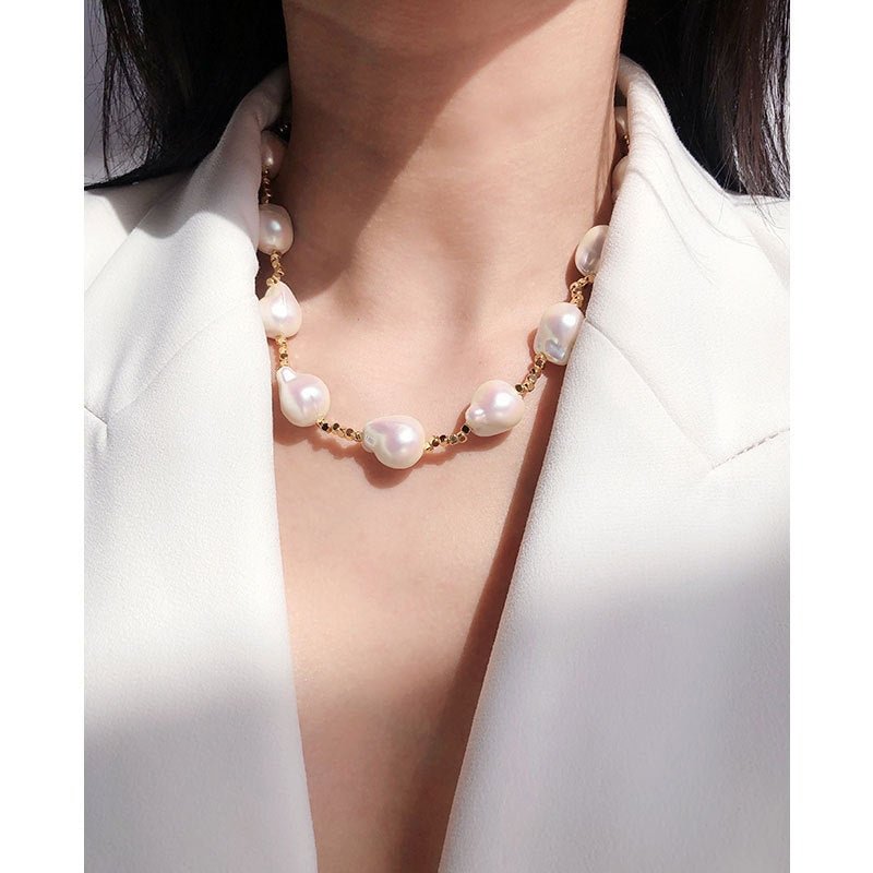 High Quality Baroque Pearl Collar Chain Camellia Earrings