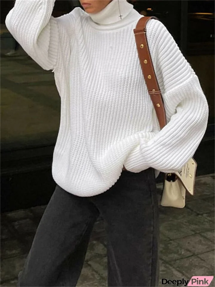 Winter New High Collar Thick Lantern Sleeve Oversized Comfy Female Sweaters