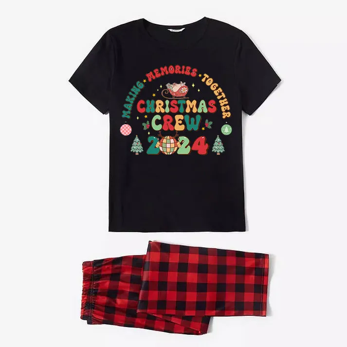 "Making Memories Together Christmas Crew 2024" Print Black Short Sleeve with Red & Black Plaid Pant Family Matching Pajamas