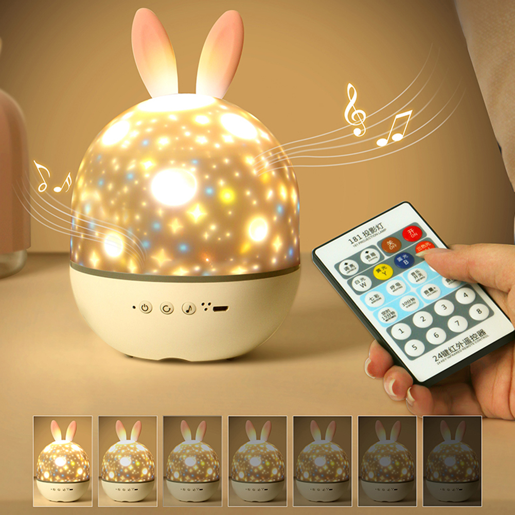 

USB Rechargeable Ear Cute Deer Remote Control Starry Sky Rotate Music-Night Light, 501 Original