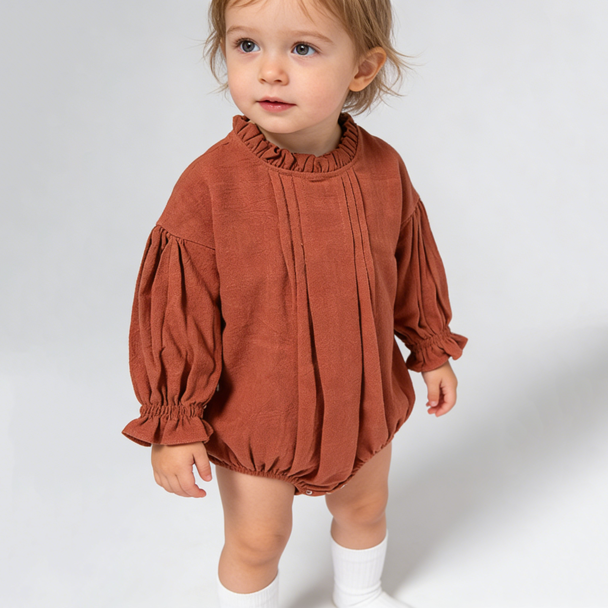Elegant Neutral-Toned Linen Baby Romper REAL SILK LIFE