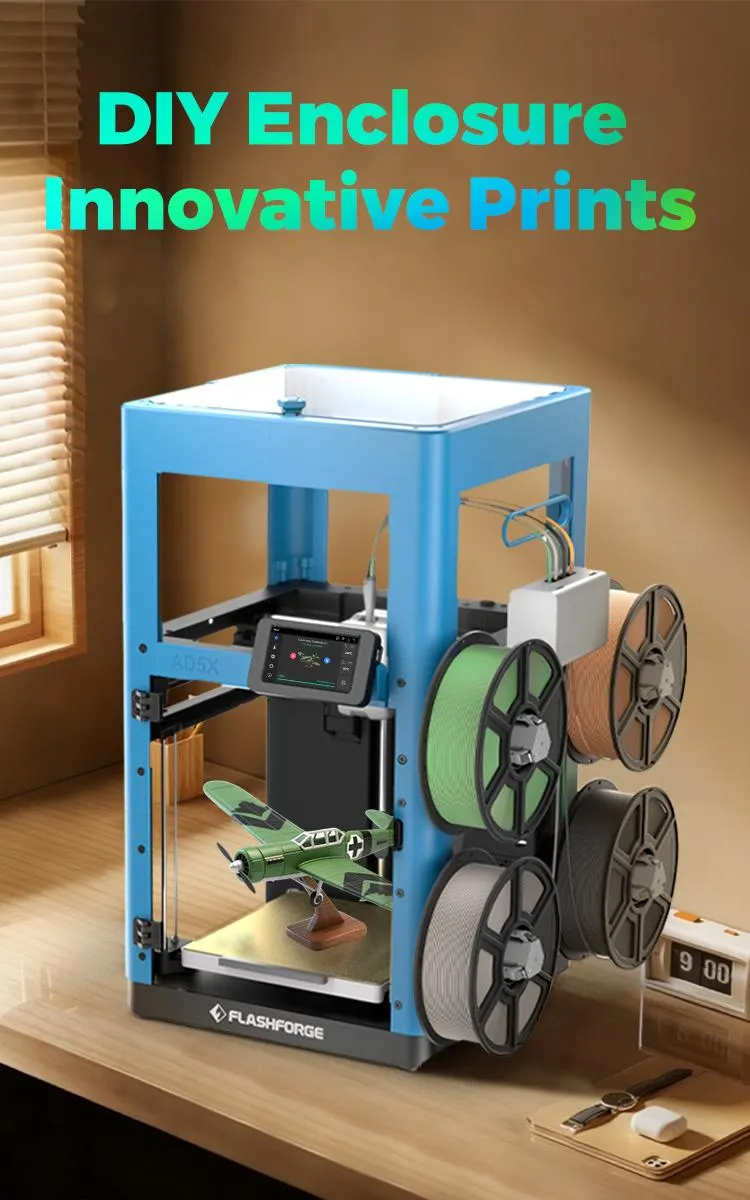 Flashforge AD5X 3D Printer Machine - Multi-Color, 600mm/s High Speed, Equipped with Screen Display, 1 Count, Black, Includes Life-Long Technical Support