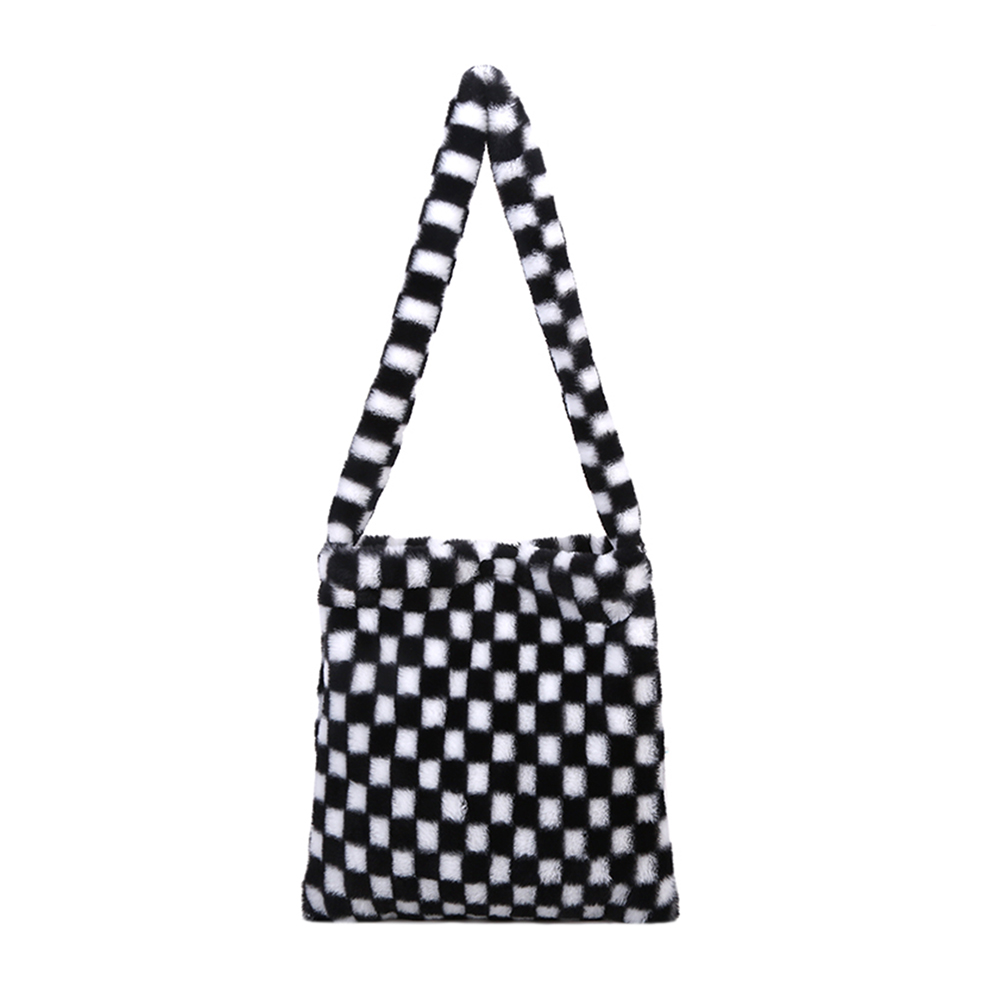 

Retro Big Capcity Shoulder Bag Plaid Pattern Plush Messenger Handbag, 501 Original