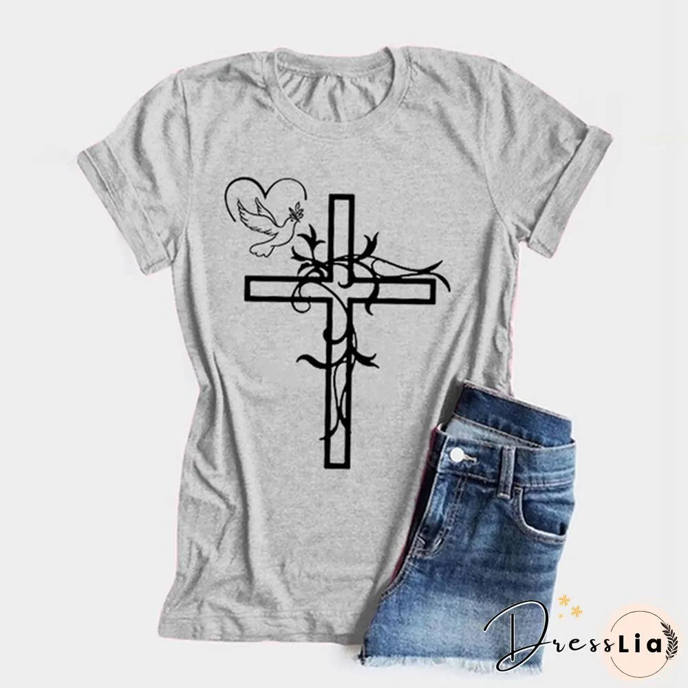 Womens Crew Neck Tees Shirts Summer Tops Christian Solid Color Graphic Tshirts God Faith