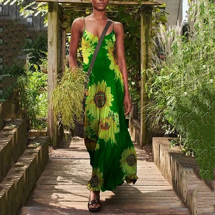 Fashion Casual Sunflower Print Dress
