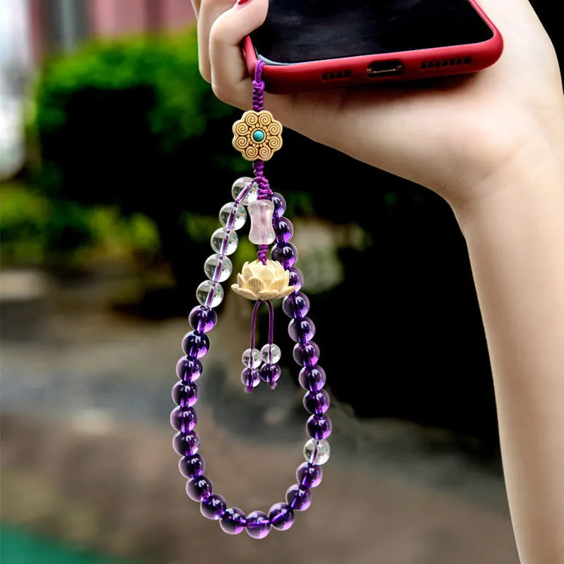 Amethyst Crystal Lotus Healing Balance Phone Decoration