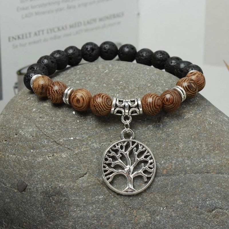 Retro Round Alloy Volcanic Rock Stone Beaded Unisex Bracelets