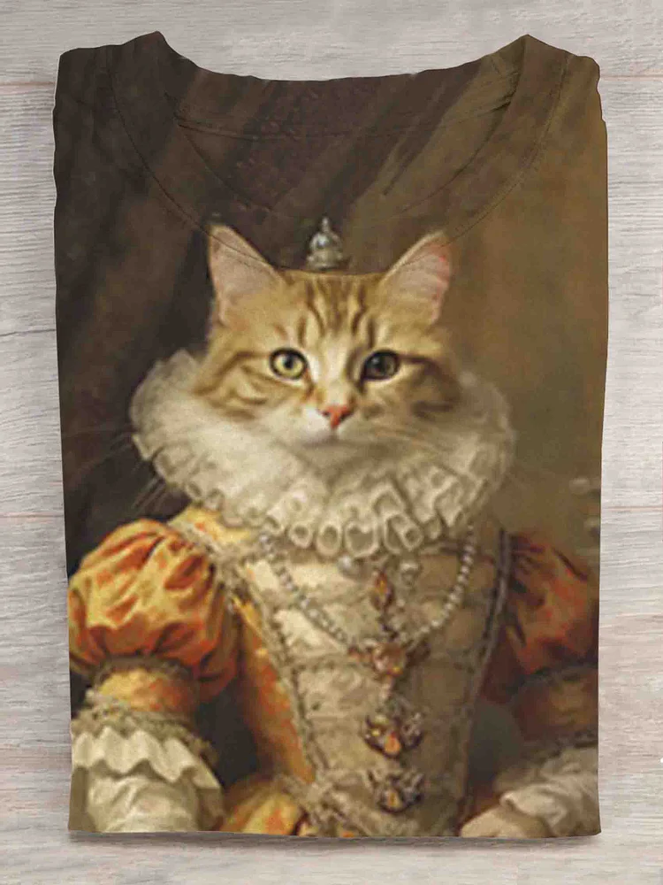 Royal Cat Trend Print T-shirt