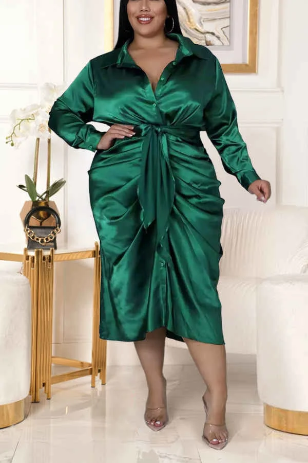 Fashion Solid Color Fold Shirt Dress