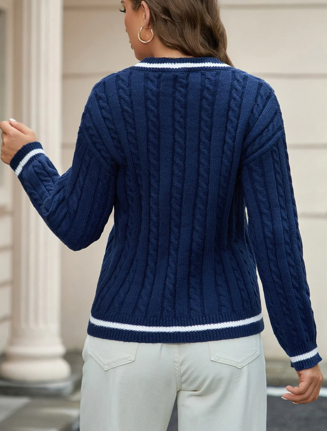 Nigikala Nigikala And Winter Knitted Temperament V-Neck Sweater Fashion Loose Jasmine Cloth Girl