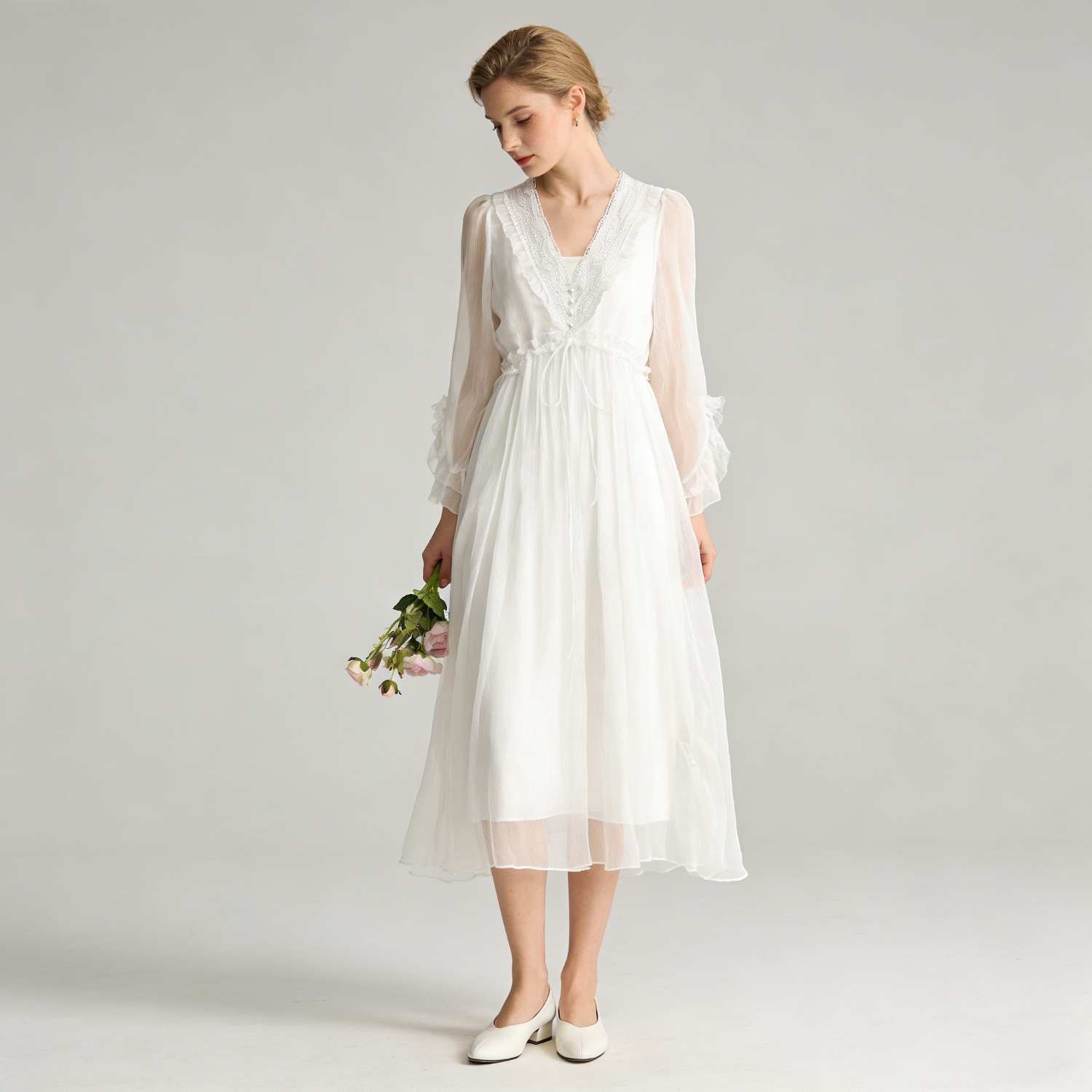 White Lace Silk Dress Maxi  REAL SILK LIFE