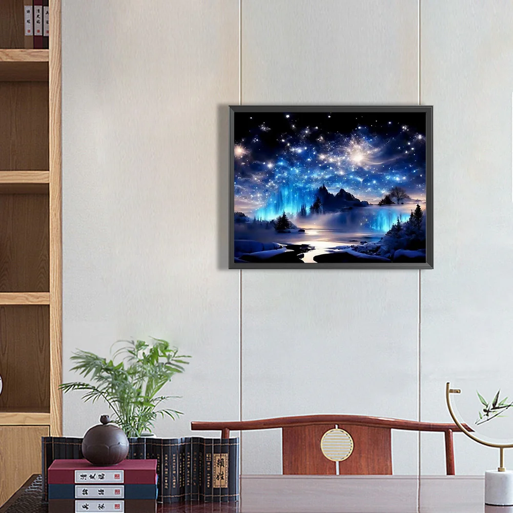 Partial AB Diamond Painting - Full Round Drill - Starry Night Mountain(Canvas|55*45cm)