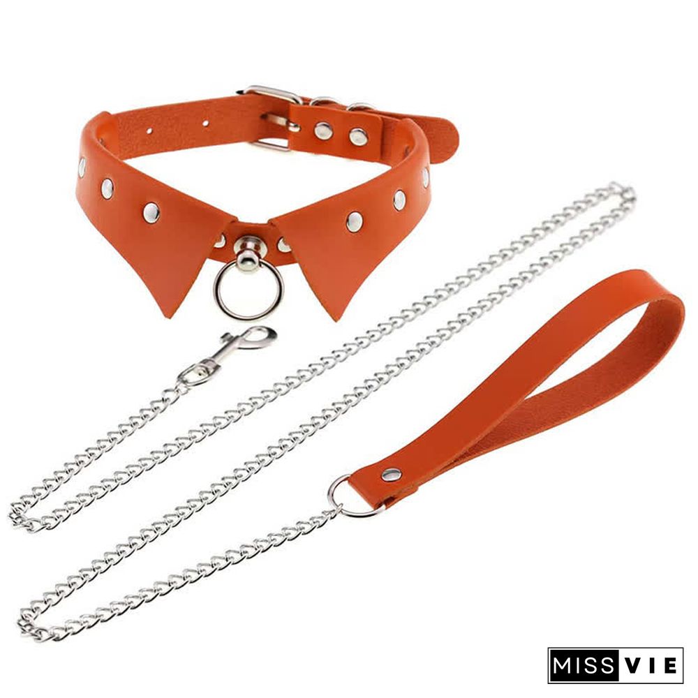 Punk Collar Design Leather Chocker With Hauling Chain