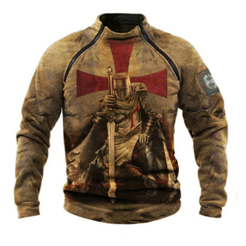 Men's Street 3D Cross Printed Long Sleeve Round Neck Sweater