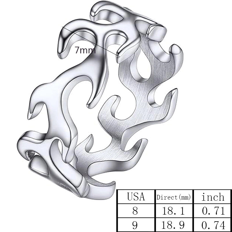 Hip-Hop Punk Flame Solid Color 316L Stainless Steel Cutting Gold Plated Silver Plated Men’s Rings