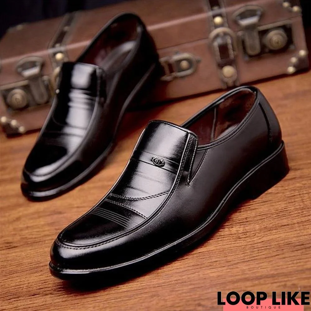 Men Leather Slip On Shoes Round Toe Footwear Office Work Shoes