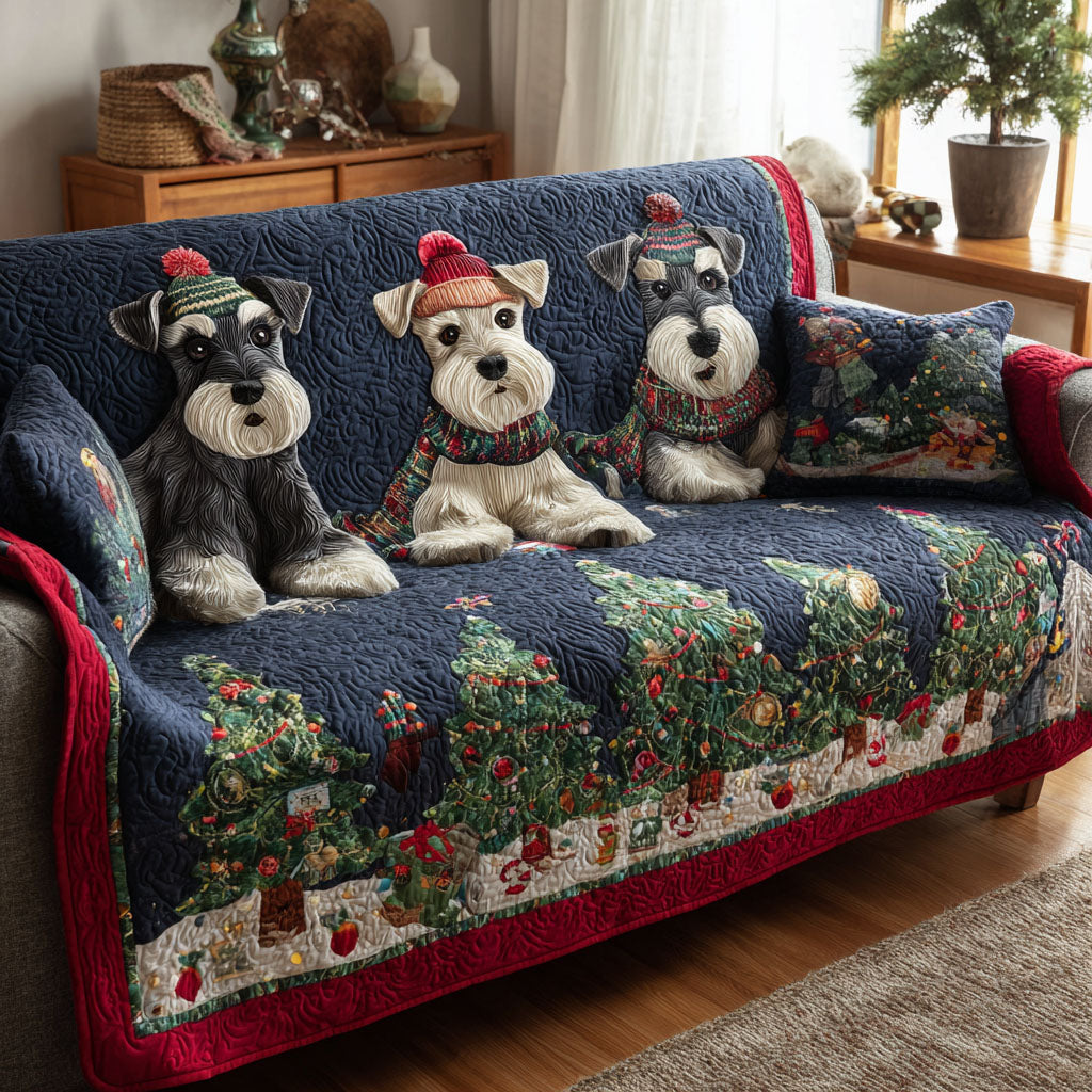 Snowy Schnauzer Squad Quilted Sofa Cover NCU0TV958 everthome