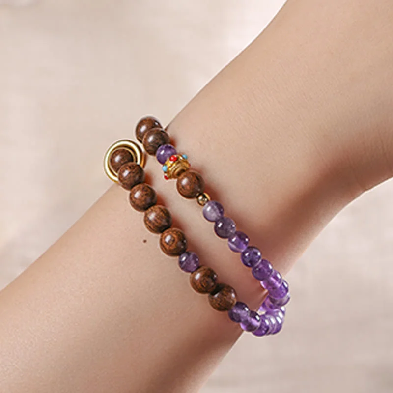 Natural Sandalwood Crystal Protection Double Wrap Bracelet