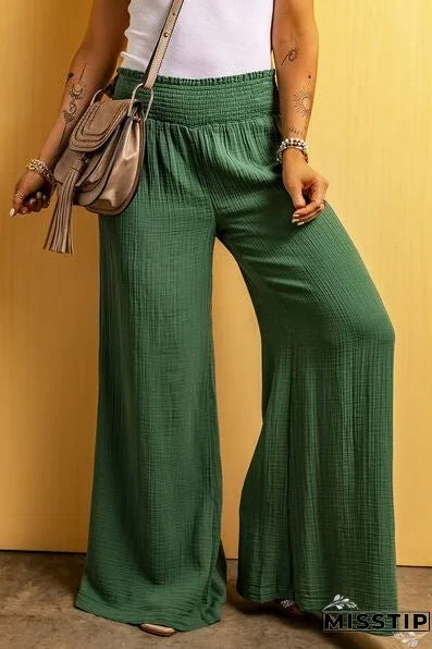 Smocked Waist Texture Wide Leg Pants