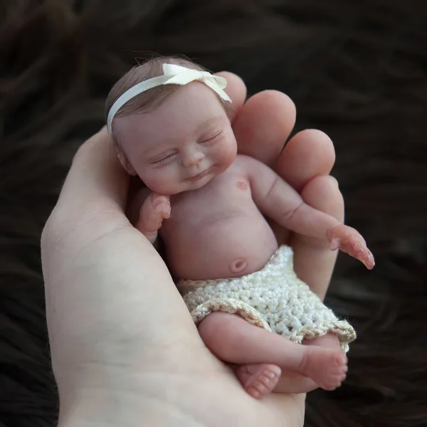 Miniature Doll Sleeping Full Body SiliconeReborn Baby Doll, 6 Inches Realistic Newborn Baby Doll Named Baback